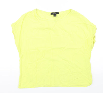 Front view of Atmosphere women’s yellow rayon basic t-shirt, size UK 12