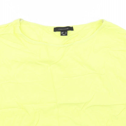 Close-up detail of Atmosphere women’s yellow rayon basic t-shirt, size UK 12