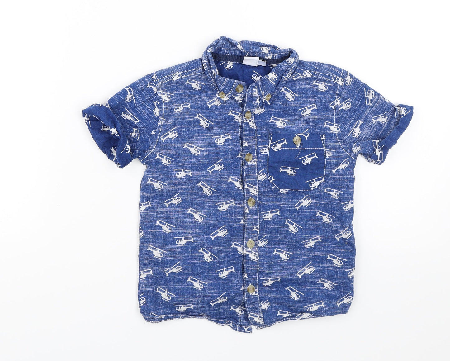 Mini Club Boys Blue   Basic Button-Up Size 3-4 Years  - Helicopters