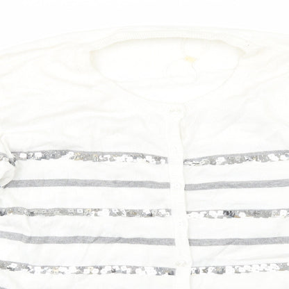 Preloved Micha Womens White Striped  Pullover Jumper Size 18 - Detail