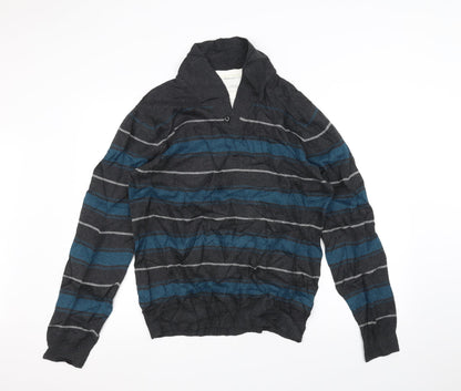Preloved NEXT Mens Grey Striped  Pullover Jumper Size M - Front