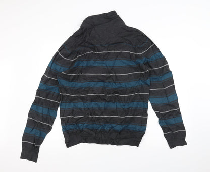 Preloved NEXT Mens Grey Striped  Pullover Jumper Size M - Back