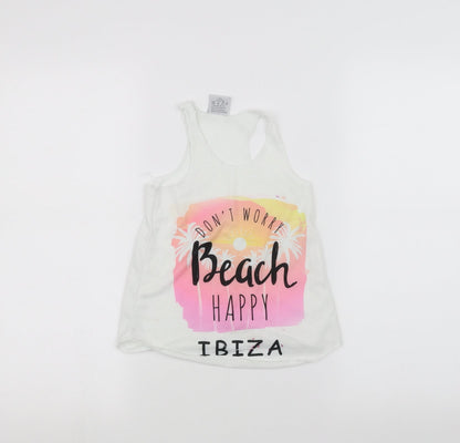 Front view of planet zoo girls’ white basic tank, size 4, years