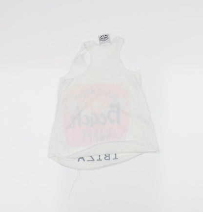 Back view of planet zoo girls’ white basic tank, size 4, years