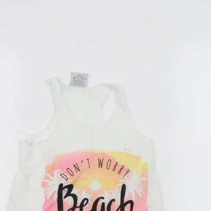 Close-up detail of planet zoo girls’ white basic tank, size 4, years