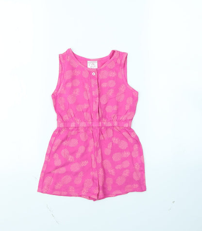 Additional front view of Evie girls’ pink spotted playsuit one-piece, size 2, years - pineapple