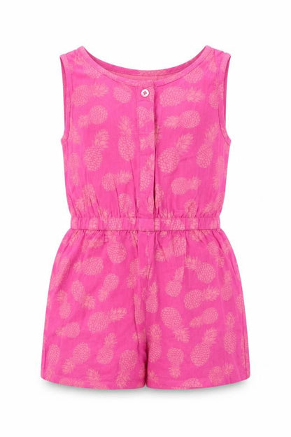 Front view of Evie girls’ pink spotted playsuit one-piece, size 2, years - pineapple