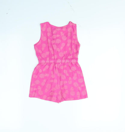 Back view of Evie girls’ pink spotted playsuit one-piece, size 2, years - pineapple