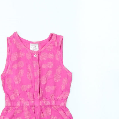 Close-up detail of Evie girls’ pink spotted playsuit one-piece, size 2, years - pineapple