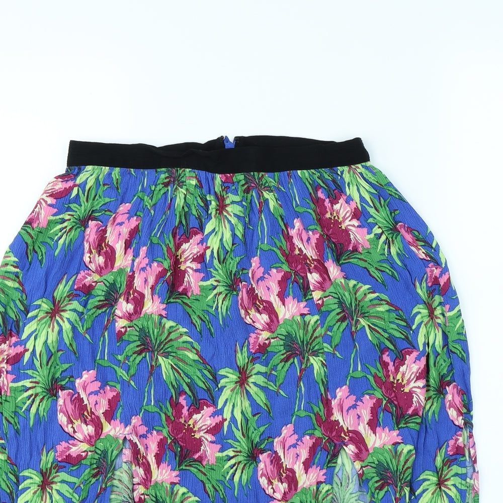 Topshop Womens Blue Floral  Flare Skirt Size 8