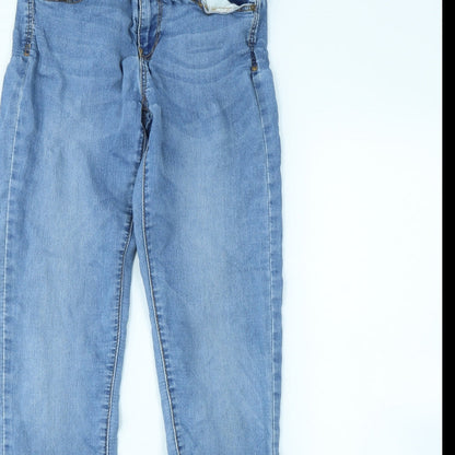 Close-up detail of Denim & Co. women’s blue straight jeans, size UK 12, 29-inch leg