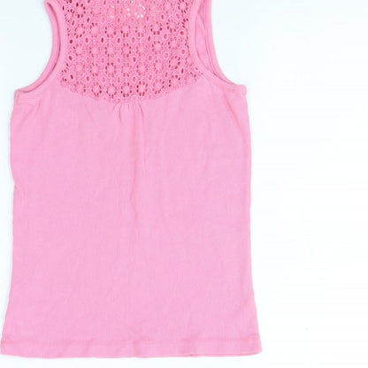 Brand and care label for George girls’ pink basic tank, size 9, years