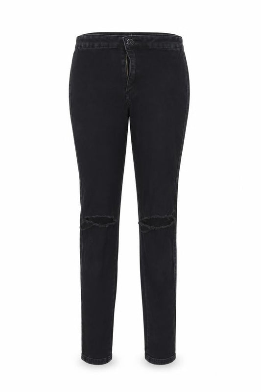 Front view of Missguided women’s black denim skinny jeans, size UK 6, 28-inch leg