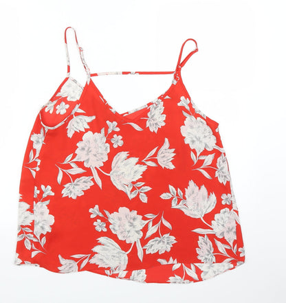Preloved Primark Womens Red Floral  Basic Blouse Size 14 - Back