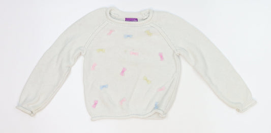 Shrinkig Violet Girls White  Knit Pullover Jumper Size 4-5 Years