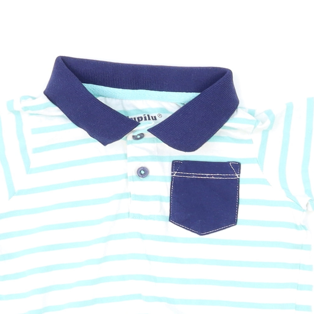 Lupilu Boys White Striped  Basic Polo Size 12-18 Months