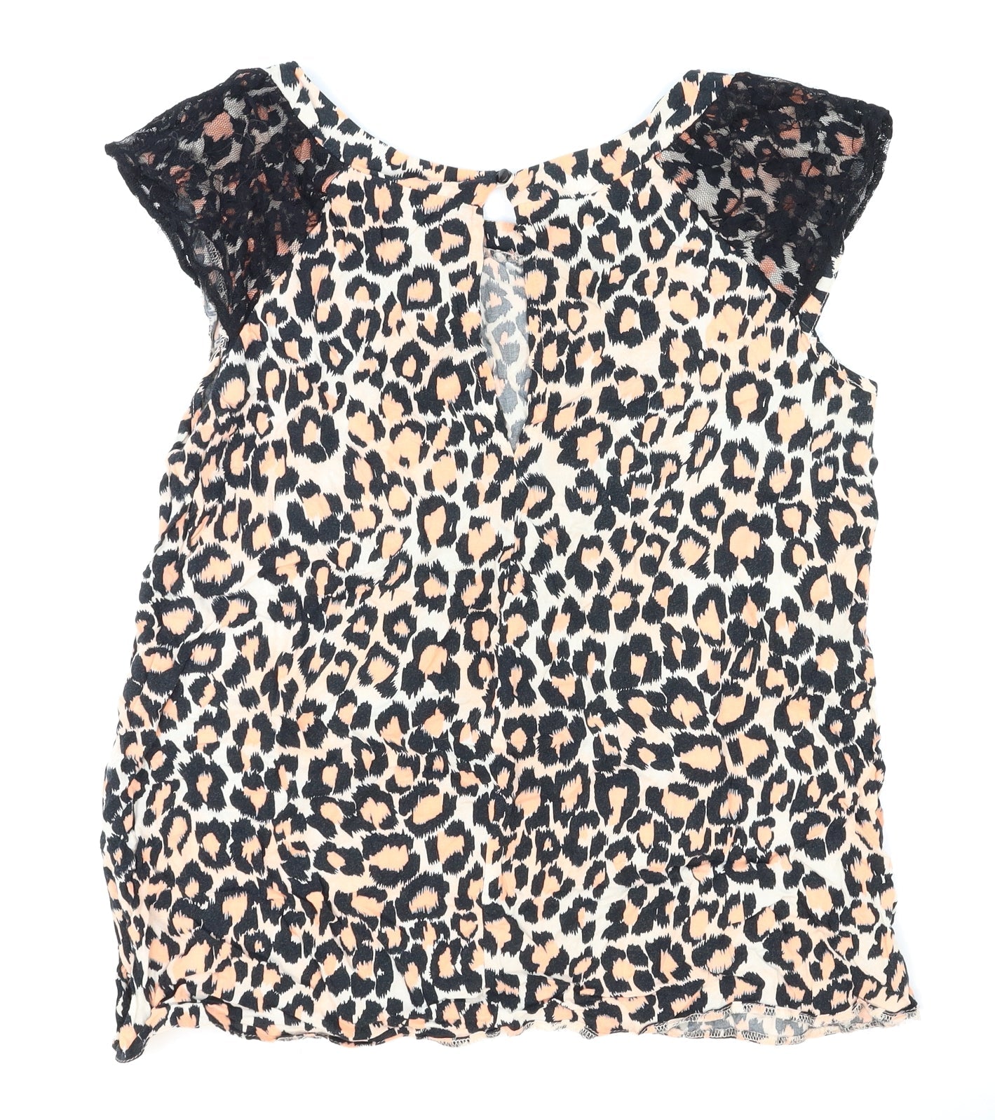 Blue Chameleon Womens Orange Animal Print  Basic Blouse Size 14  - Lace shoulder