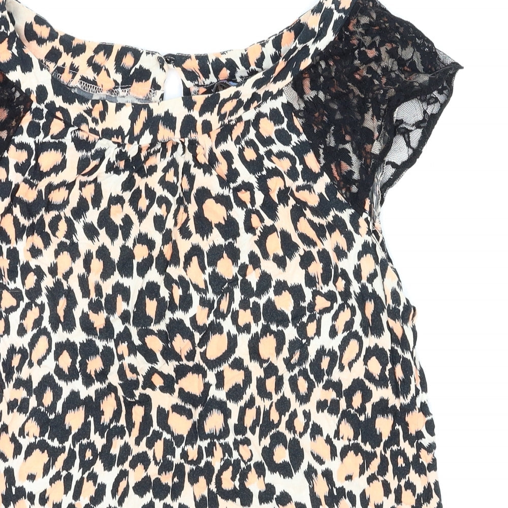 Blue Chameleon Womens Orange Animal Print  Basic Blouse Size 14  - Lace shoulder