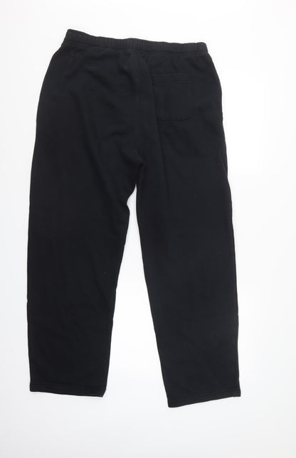 Back view of Easy women’s black sweatpants, size M, 28-inch leg