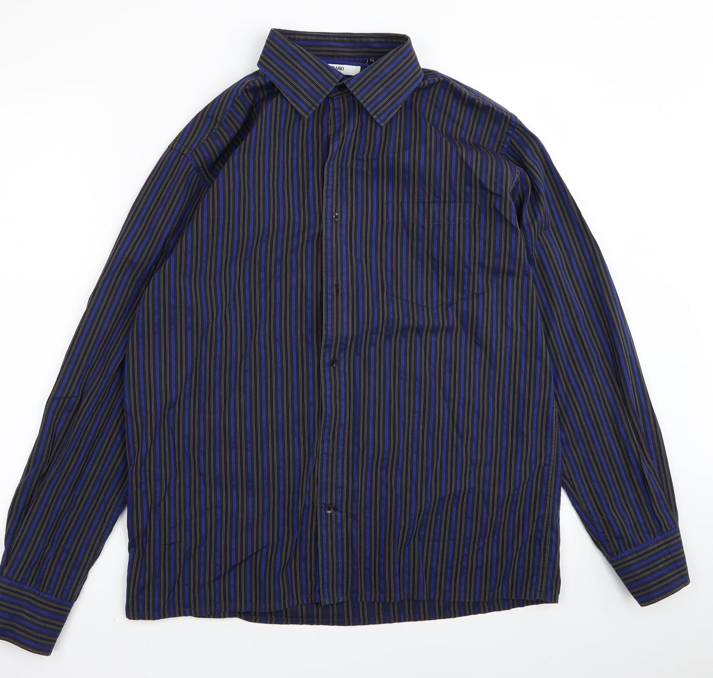 Murano Mens Black Striped   Button-Up Size 40