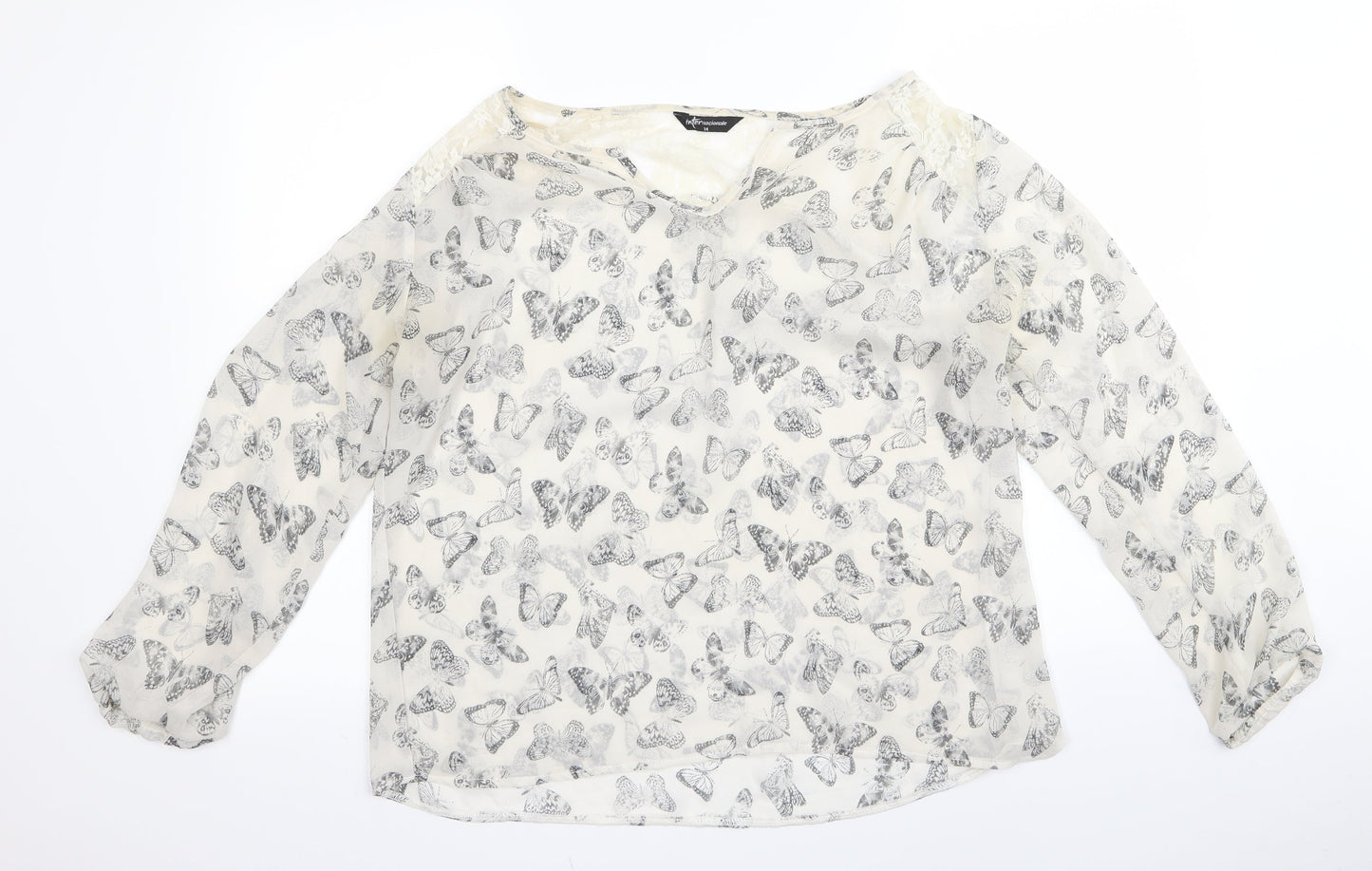 Preworn Womens White Animal Print  Basic Blouse Size 14