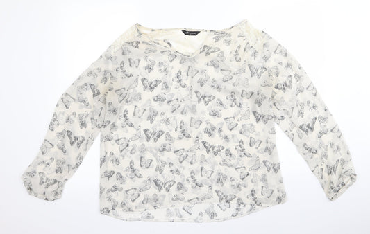 Preworn Womens White Animal Print  Basic Blouse Size 14