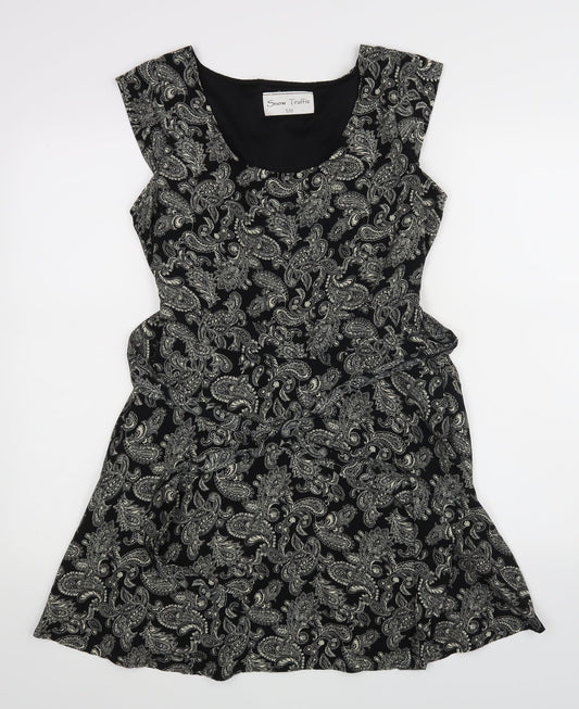 Snow Traffic Womens Black Floral  A-Line  Size S