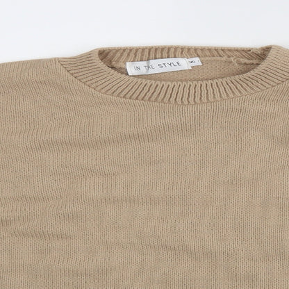 Close-up detail of In the Style women’s beige jumper, size UK 8