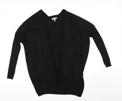 Front view of ASOS` women’s black cape jumper, size UK 14