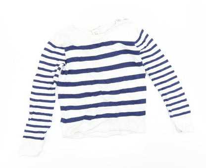Preloved H&M Girls White Striped  Pullover Jumper Size 9-10 Years - Front