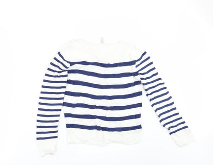 Preloved H&M Girls White Striped  Pullover Jumper Size 9-10 Years - Back