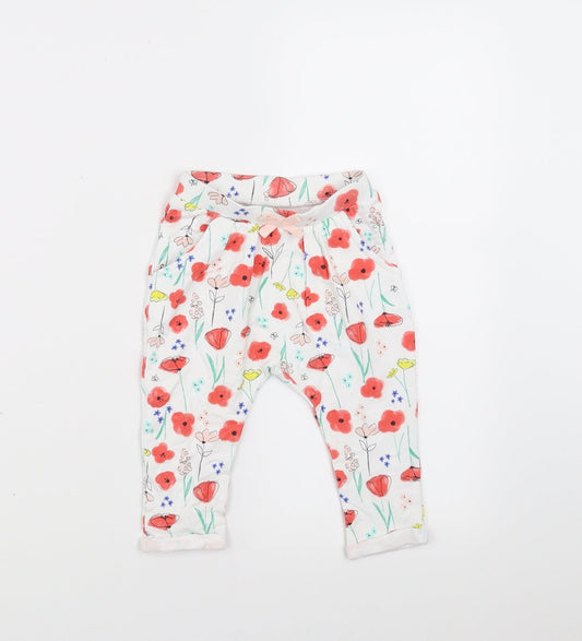 Nutmeg Girls White Floral  Jogger Trousers Size 6-9 Months