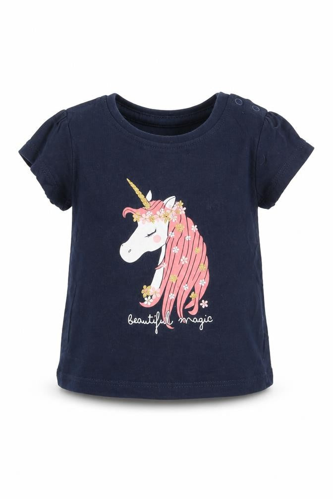 Primark Girls Blue   Basic T-Shirt Size 6-9 Months  - unicorn
