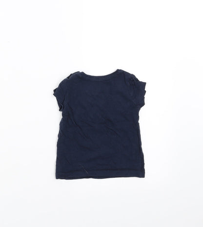 Back view of Primark girls’ blue basic t-shirt, size 6-9, months - unicorn