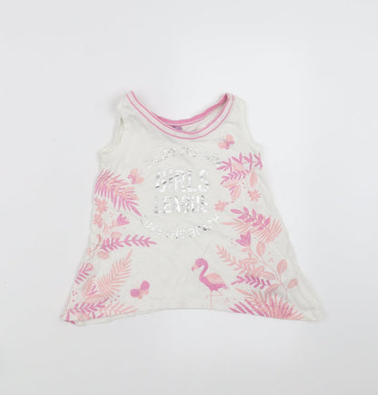 Additional front view of Dopo Dopo girls’ white floral basic tank, size 2-3, years - flamingo
