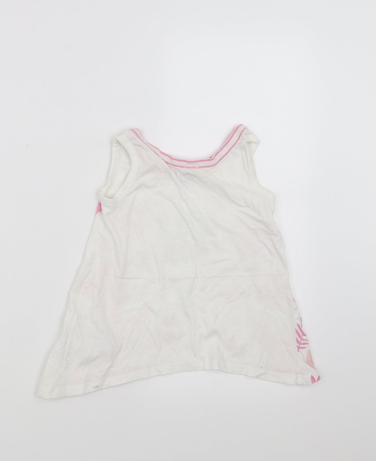 Back view of Dopo Dopo girls’ white floral basic tank, size 2-3, years - flamingo