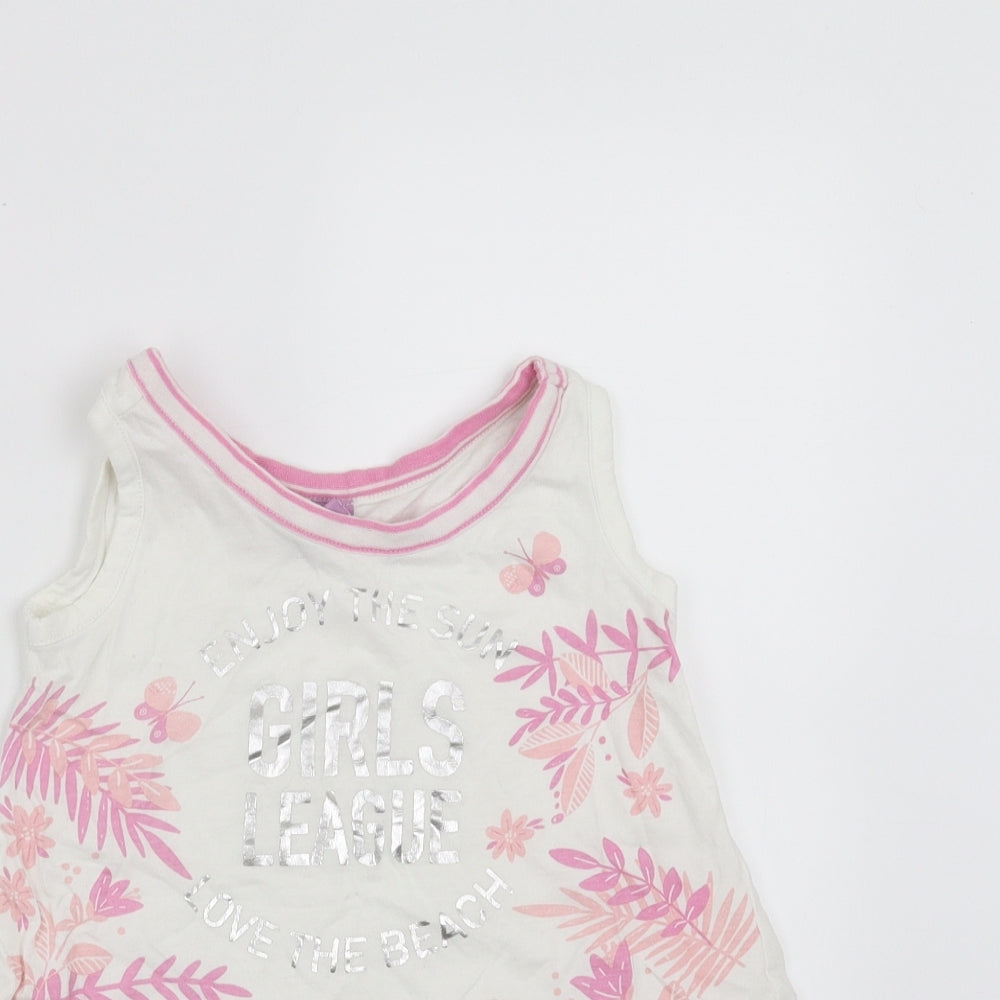 Close-up detail of Dopo Dopo girls’ white floral basic tank, size 2-3, years - flamingo