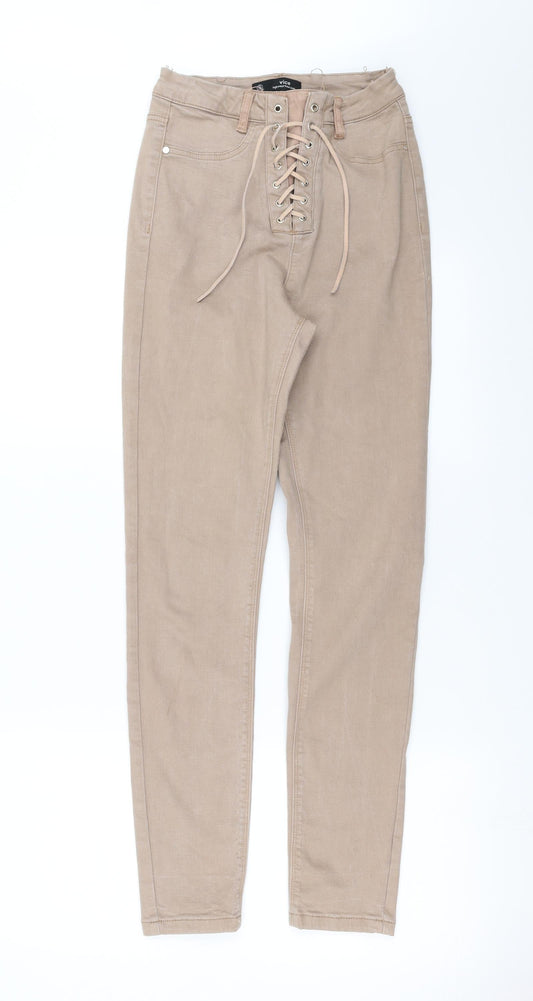 Vice Womens Beige  Denim Skinny Jeans Size 8 L28 in - lace up detail