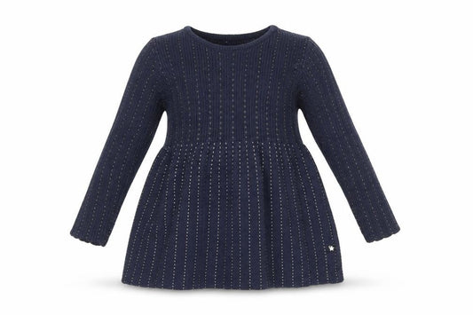 Front view of molo girls’ blue fit & flare, size 9-12, months