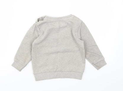 Back view of Babaluno boys’ grey animal print jumper, size 12-18, months
