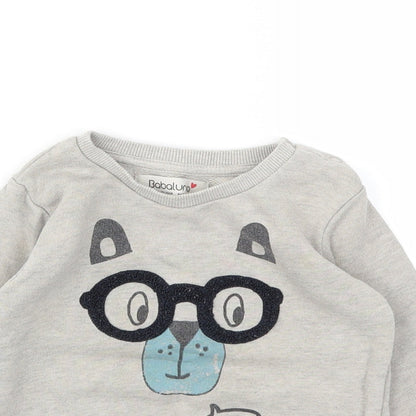 Close-up detail of Babaluno boys’ grey animal print jumper, size 12-18, months