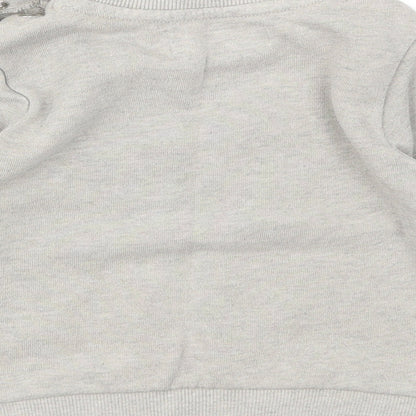 Brand and care label for Babaluno boys’ grey animal print jumper, size 12-18, months