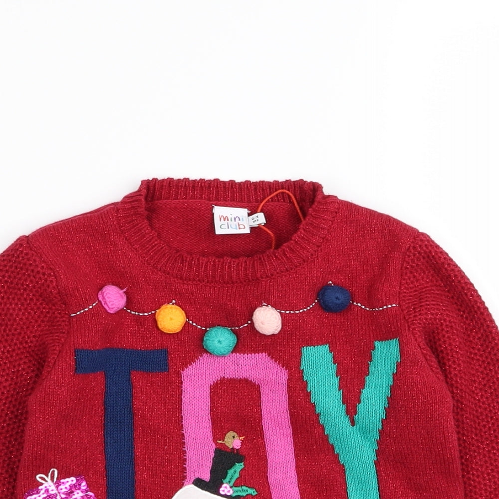 Mini Club Girls Red   Pullover Jumper Size 2-3 Years