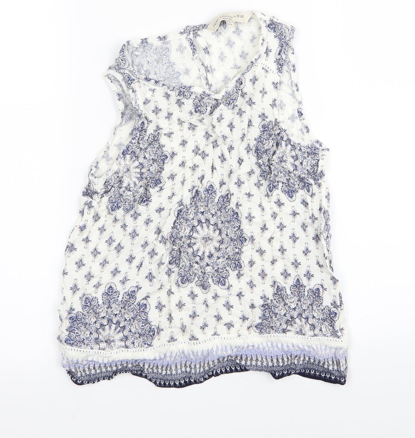 F&F Womens White Geometric  Basic Tank Size 6