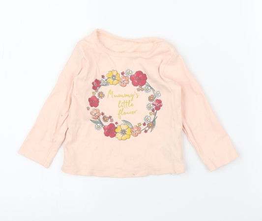 Primark Girls Pink Floral  Basic T-Shirt Size 12 Months