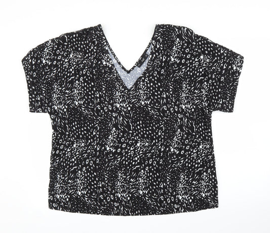F&F Womens Black Animal Print  Basic Blouse Size 10  - Leopard print