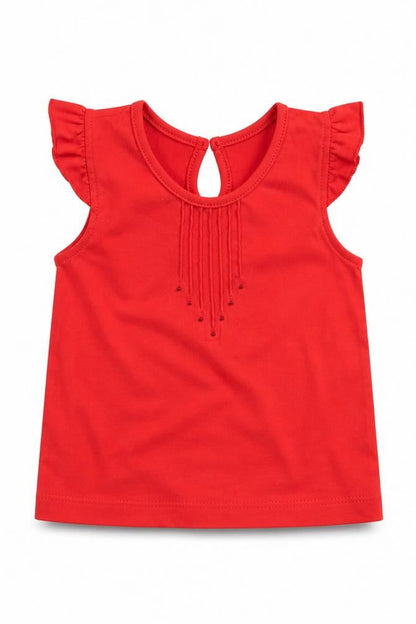 Front view of Early Days girls’ red basic t-shirt, size 12-18, months
