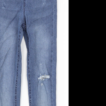 Close-up detail of Denim Co girls’ blue denim jegging jeans, size 9-10, years - distressed look