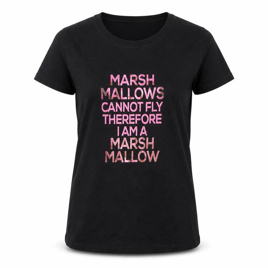 Hanes Womens Black   Basic T-Shirt Size S  - Marshmallows Can Not Fly Therefore I am a Marshmallow