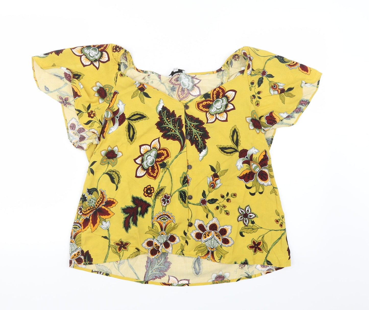 Warehouse Womens Yellow Geometric  Basic Button-Up Size 12